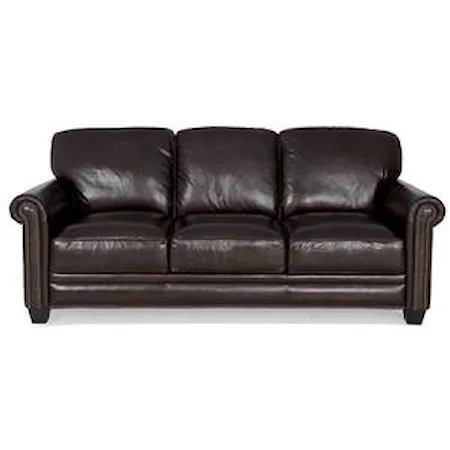 Dark Brown Leather Sofa with Nailhead Trim